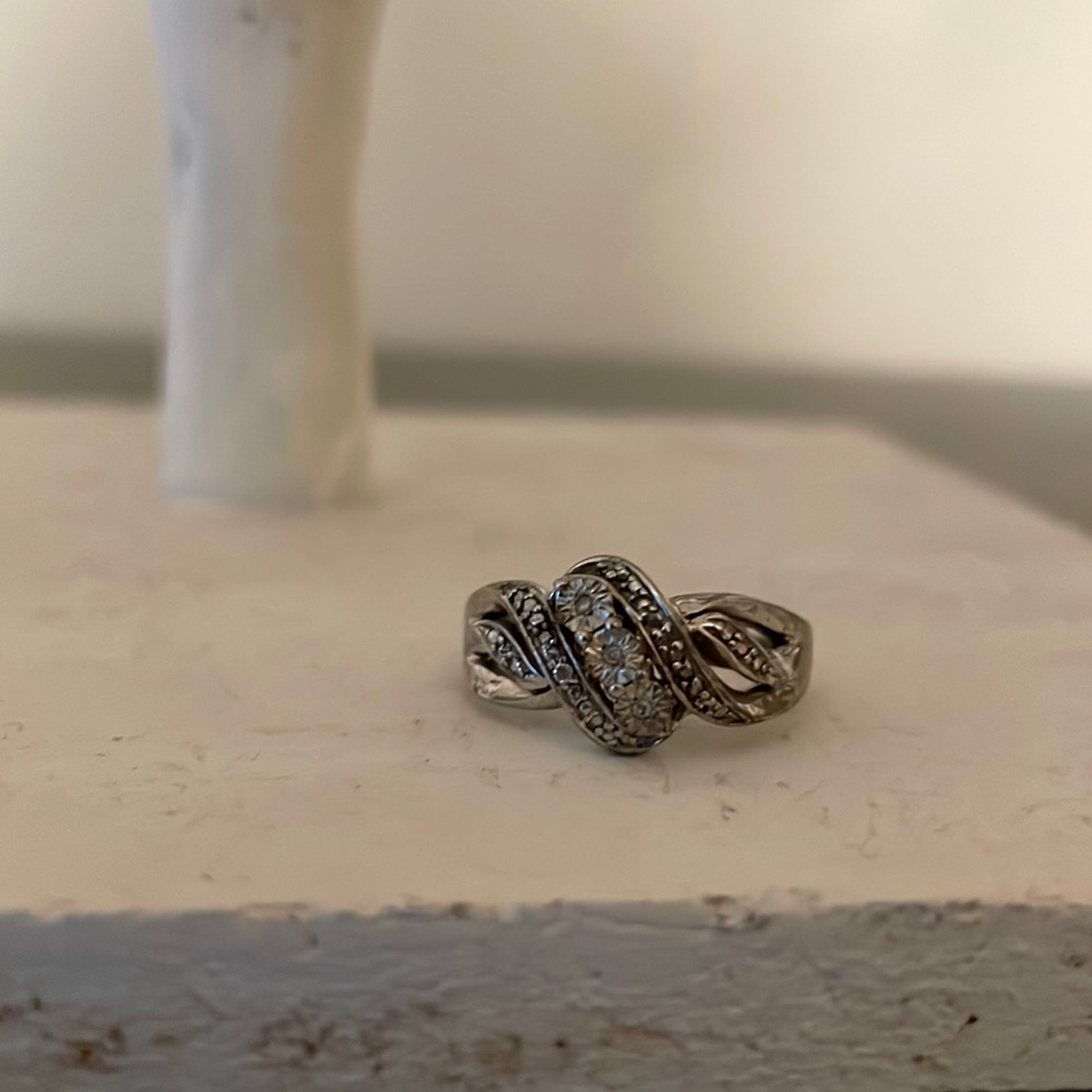 Sterling silver ring with small lab diamond accents